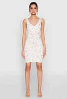 Womens Floral Print Bustier Tank Dress, White, Size L