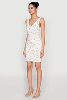 Womens Floral Print Bustier Tank Dress, White, Size L