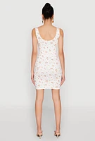 Womens Floral Print Bustier Tank Dress, White, Size L