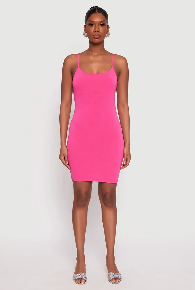 Womens Crepe Knit Scoop Neck Cami Dress, Pink, Size S