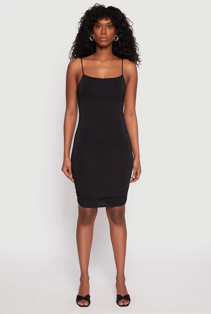Womens Square Neck Ruched Cami Dress, M