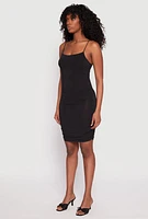 Womens Square Neck Ruched Cami Dress, Black, Size M