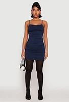 Womens Square Neck Ruched Cami Dress, S