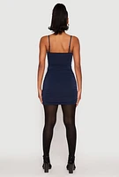 Womens Square Neck Ruched Cami Dress, Blue, Size S