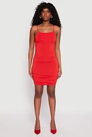 Womens Square Neck Ruched Cami Dress, Red, Size L