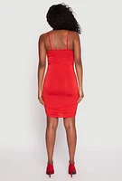 Womens Square Neck Ruched Cami Dress, Red, Size L