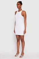 Womens Crew Neck Mini Racerback Tank Dress, White, Size M