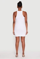 Womens Crew Neck Mini Racerback Tank Dress, White, Size M