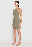 Womens Crew Neck Mini Racerback Tank Dress, Green, Size L