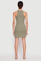 Womens Crew Neck Mini Racerback Tank Dress, Green, Size L