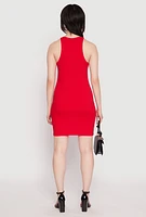 Womens Crew Neck Mini Racerback Tank Dress, Red,