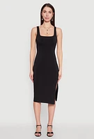 Womens Square Neck Side Slit Midi Dress,