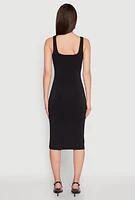 Womens Square Neck Side Slit Midi Dress,