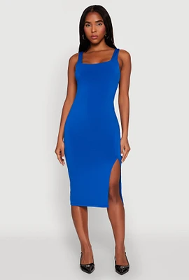 Womens Square Neck Side Slit Midi Dress,