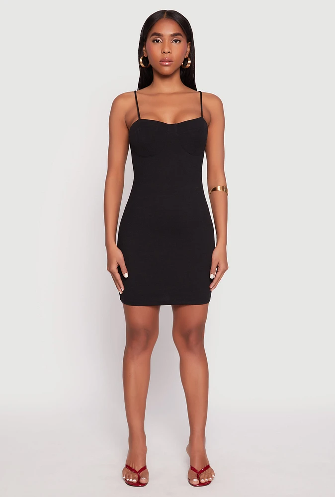 Womens Ribbed Knit Bustier Cami Mini Dress, Black, Size L
