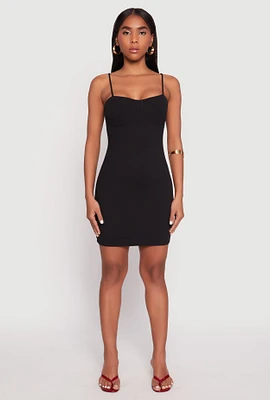 Womens Ribbed Knit Bustier Cami Mini Dress, Black, Size L