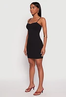 Womens Ribbed Knit Bustier Cami Mini Dress, Black, Size L