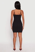 Womens Ribbed Knit Bustier Cami Mini Dress, Black, Size L