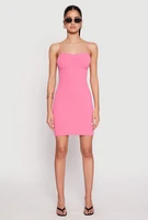 Womens Ribbed Knit Bustier Cami Mini Dress, Pink, Size L