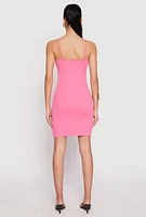 Womens Ribbed Knit Bustier Cami Mini Dress, Pink, Size L
