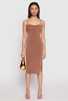 Womens Crepe Knit Side Slit Bustier Dress, Brown, Size M