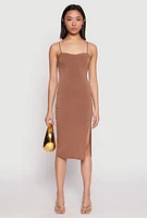 Womens Crepe Knit Side Slit Bustier Dress, Brown, Size M