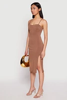 Womens Crepe Knit Side Slit Bustier Dress, Brown, Size M