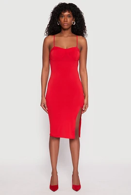 Womens Crepe Knit Side Slit Bustier Dress, Red,