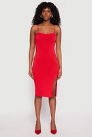 Womens Crepe Knit Side Slit Bustier Dress, Red, Size S