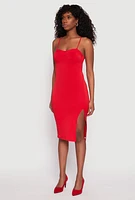 Womens Crepe Knit Side Slit Bustier Dress, Red, Size M