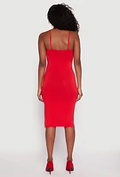 Womens Crepe Knit Side Slit Bustier Dress, Red, Size S