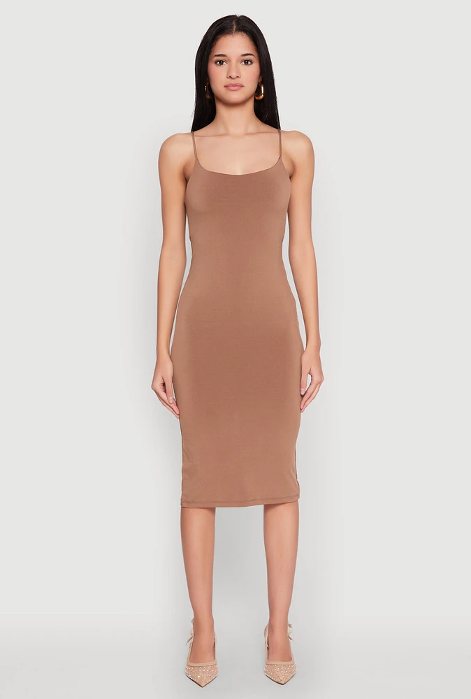 Womens Tie Back Bodycon Midi Dress, Brown, Size M