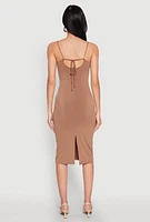 Womens Tie Back Bodycon Midi Dress, Brown, Size M