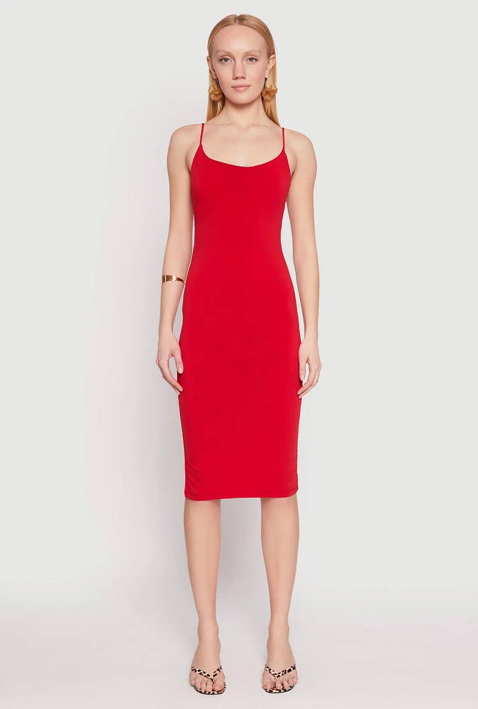 Womens Tie Back Bodycon Midi Dress, Red, Size M