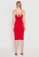 Womens Tie Back Bodycon Midi Dress, Red, Size M