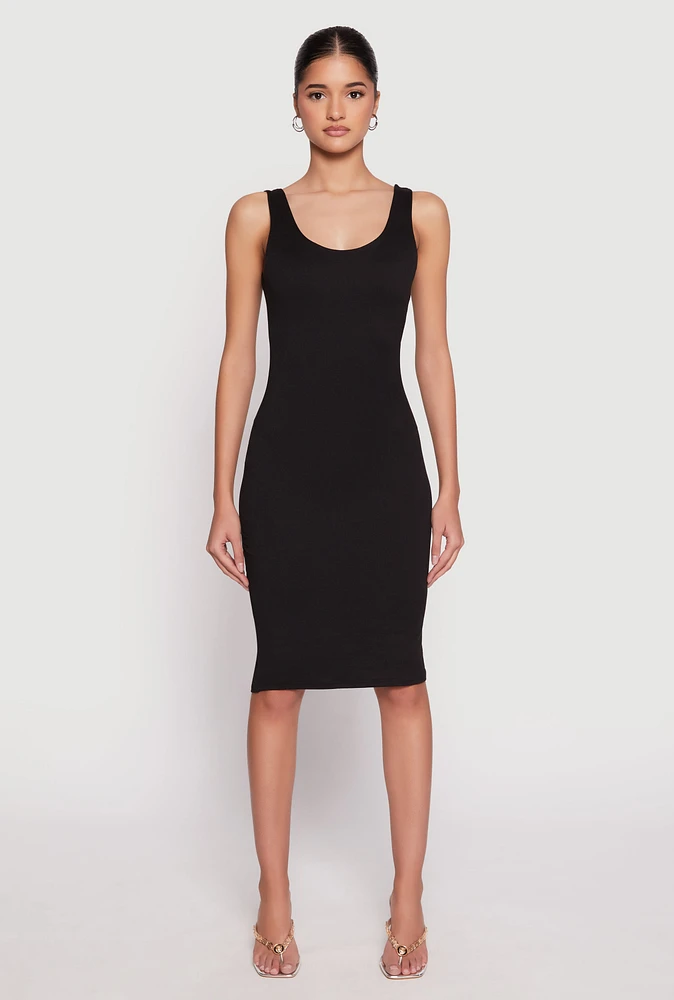 Womens Scoop Neck Midi Dress, Black,