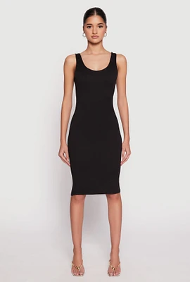 Womens Scoop Neck Midi Dress, Black,