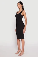 Womens Scoop Neck Midi Dress, Black, Size S