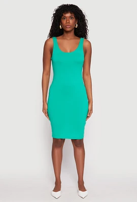 Womens Scoop Neck Midi Dress, Green, Size L