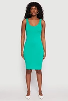 Womens Scoop Neck Midi Dress, Green, Size L