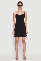 Womens Tie Front Keyhole Cami Dress, Black, Size S