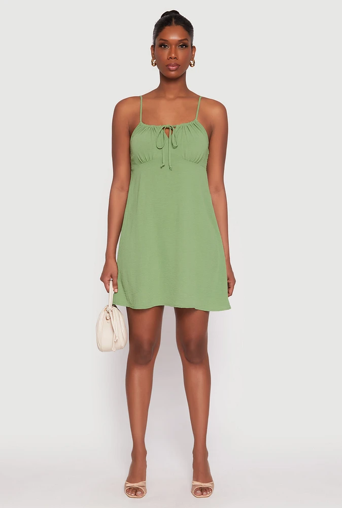 Womens Tie Front Keyhole Cami Dress, Green, Size M