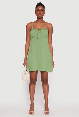 Womens Tie Front Keyhole Cami Dress, Green, Size M