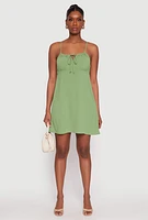 Womens Tie Front Keyhole Cami Dress, Green, Size M