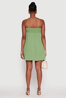 Womens Tie Front Keyhole Cami Dress, Green, Size M