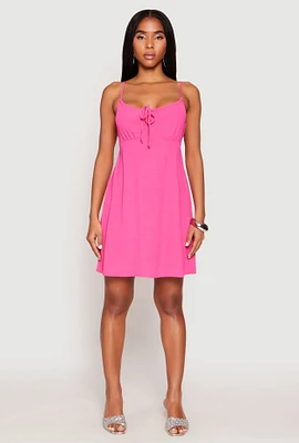 Womens Tie Front Keyhole Cami Dress, Pink,