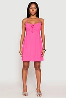 Womens Tie Front Keyhole Cami Dress, Pink,