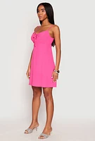 Womens Tie Front Keyhole Cami Dress, Pink,