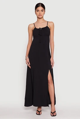 Womens Airy Side Slit Maxi Dress, Black, Size L