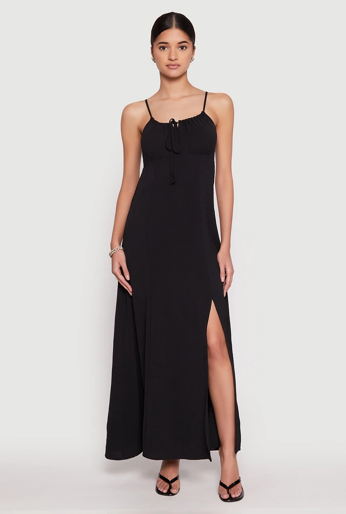 Womens Airy Side Slit Maxi Dress, Black, Size S